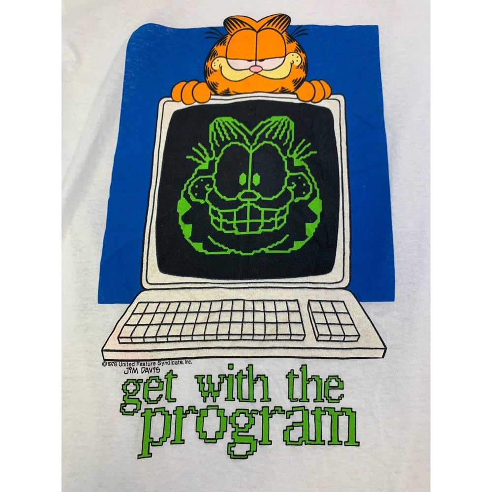 Vintage 1978 Garfield Get With The Program T-Shirt White Computer‎ Graphic L NWT